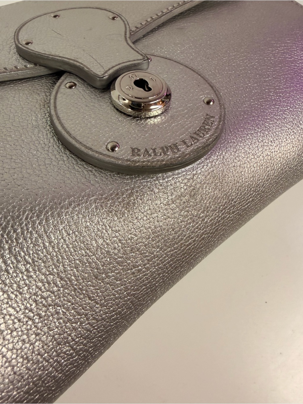Ralph Lauren Collection Ricky Metallic Silver Pebbled Leather Clutch - Picture 3 of 16